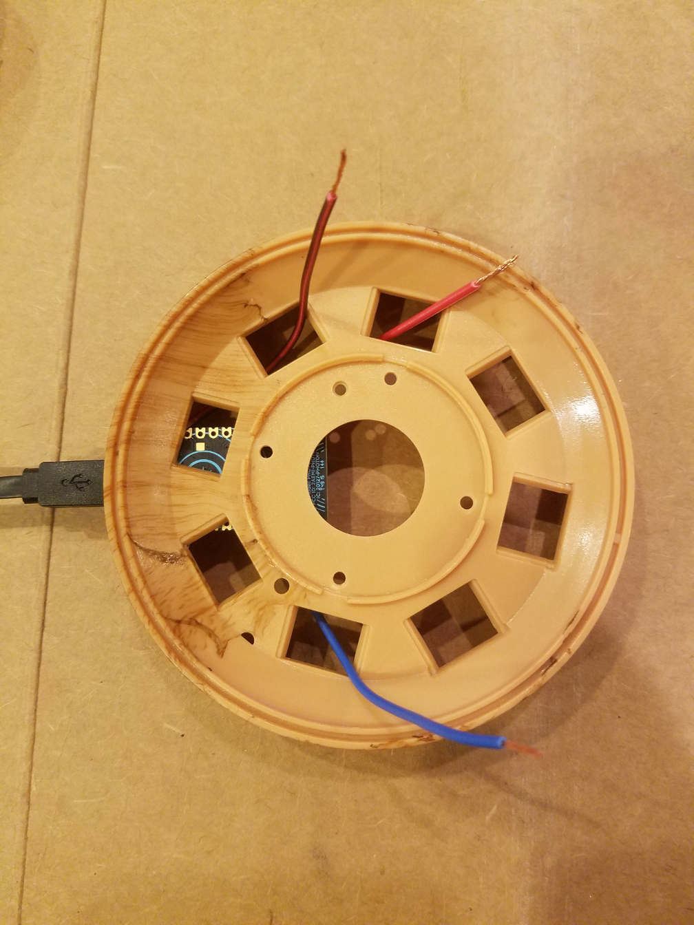 Wires thread through lamp base
